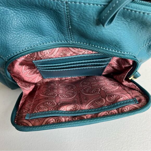 Stone Mountain Teal Leather Shoulder Strap Bag Studded Outer Wallet Pouch Purse - Picture 5 of 13